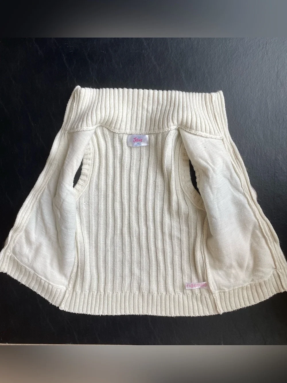 Justice Cream Cable Knit Vest with Faux Fur Trim